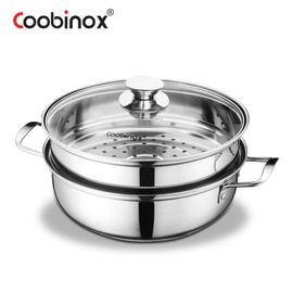 Coobinox® HAUS Stainless Steel 2-in-1 Steamer & Hot Pot 24cm(CO-11-05) 3-Ply Capsule Base Induction Compatible with Premium Glass Lid